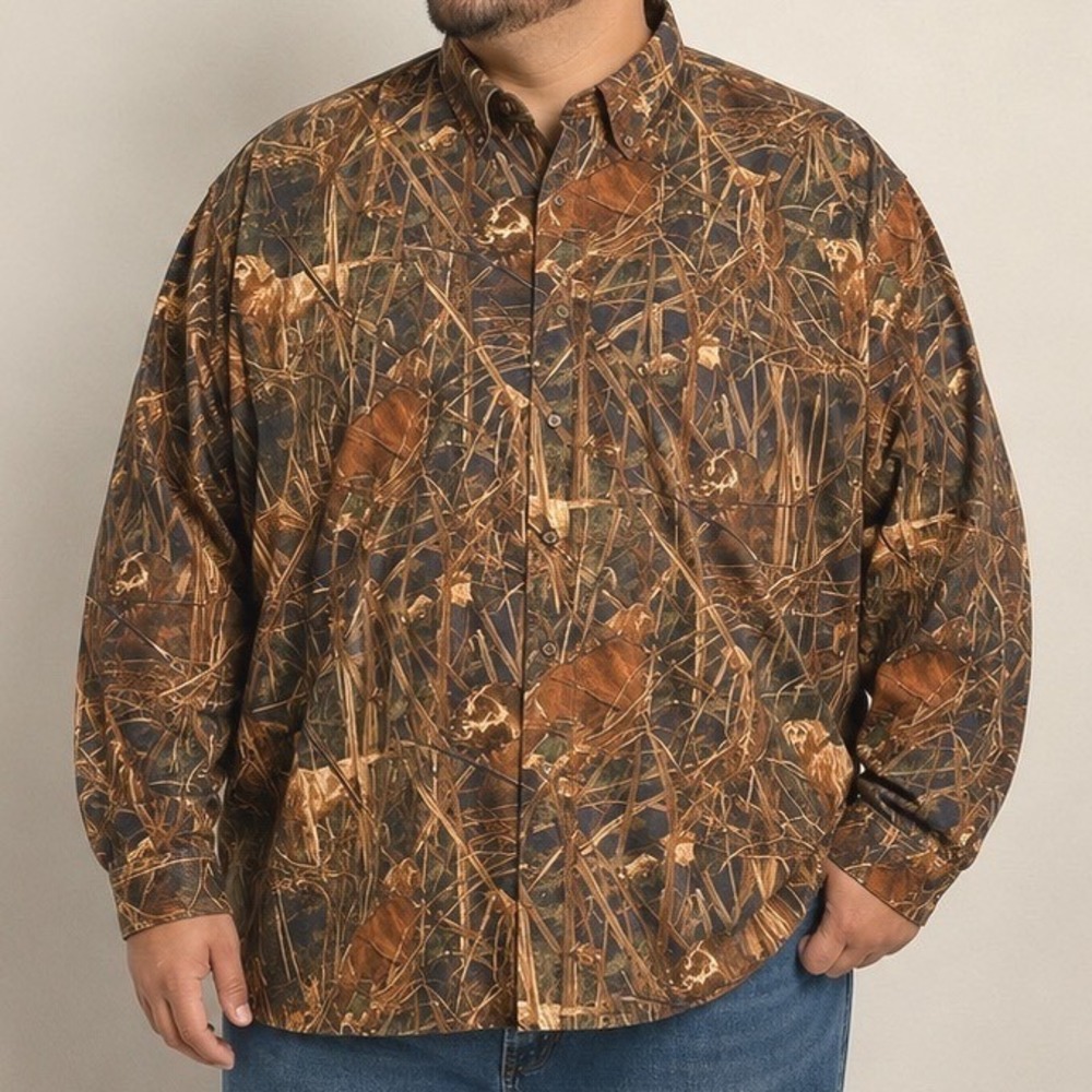 Magellan Sportswear Mens 3XL Camo Hunting‎ Dog Print Button Down Shirt Cotton